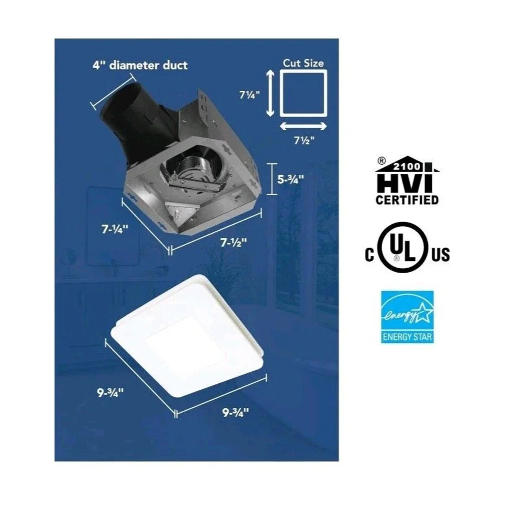 Broan Fan/LED Light Nutone Bathroom Exhaust Fan 0.9 Sones 60 CFM